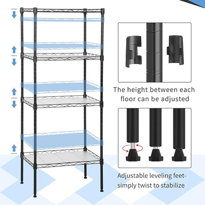 4-Tier Wire Shelving Unit 44" H x 18L x 12D Metal Shelves for Storage with Shelf Liners Adjustable Small Storage Rack Shelf Organizer for Closet Pantry Kitchen, 600Lb Capacity, Black