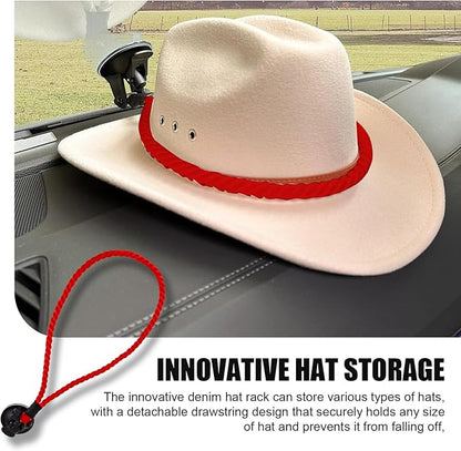 Cowboy Hat Holder for Truck & Car, Cowboy Hat Holder Rack with Suction Cup and Handmade Rope,for Car, SUV, Truck, Home, Universal Truck Accessories (Red)