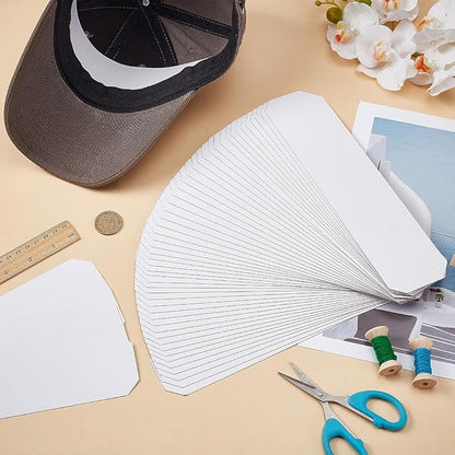 FINGERINSPIRE 50PCS Paper Baseball Cap Insert Shaper 2.4x10.4inch White Rectangle Shape Hat Brim Support Reusable Paperboard Hat Cap Fitter Inserts for Man Woman Baseball Hats Display Organization