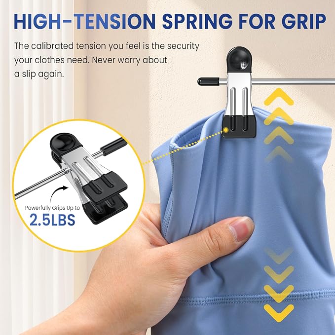 DAMITA Skirt Pants Hangers with Clips Space Saving Hanging Closet Organizer 6 Tiers Hanger with 360° Swivel Hook, Finger-Safe Design- College Dorm Room Apartment Essentials 2-Pack