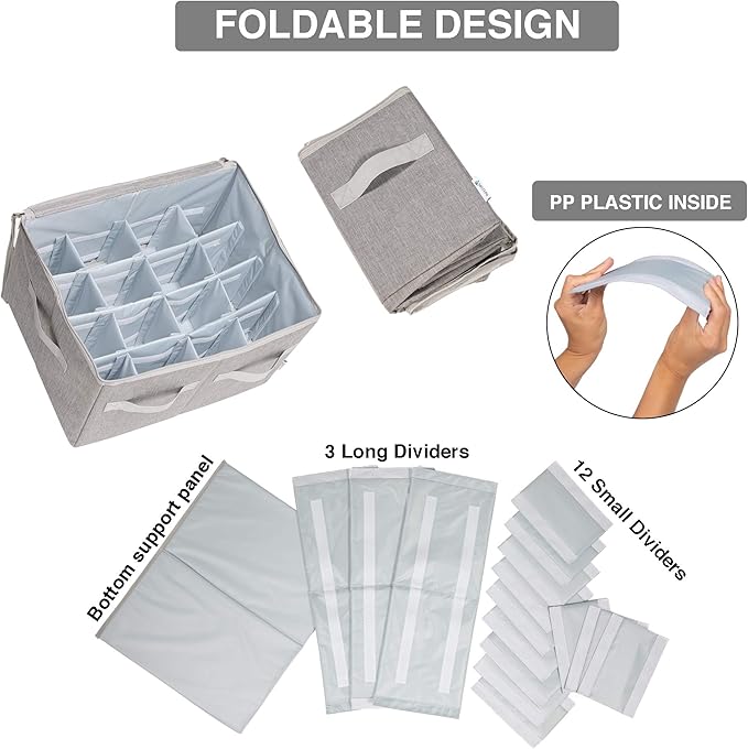 Moteph Shoe Organizer Closet Storage Solution with Clear Cover & Adjustable Dividers for Shoes, Handbags, Blankets, Linen, Clothing (Medium - 16 Pairs, Grey)