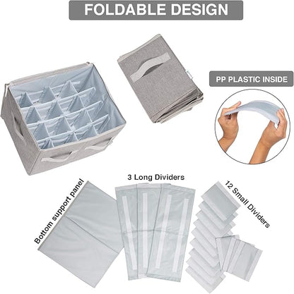 Moteph Shoe Organizer Closet Storage Solution with Clear Cover & Adjustable Dividers for Shoes, Handbags, Blankets, Linen, Clothing (Medium - 16 Pairs, Grey)