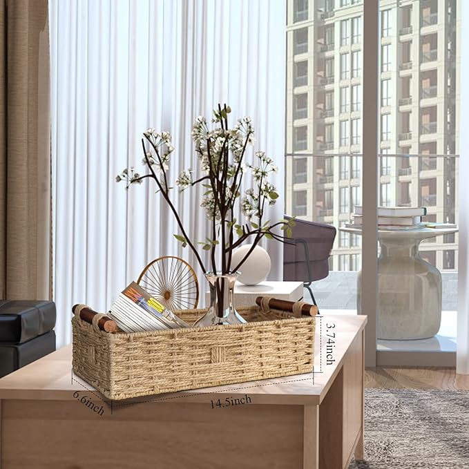 STOBSK Round Paper Rope Storage Basket with Handle, Beige, 14.5in x 6.6in x 3.74in