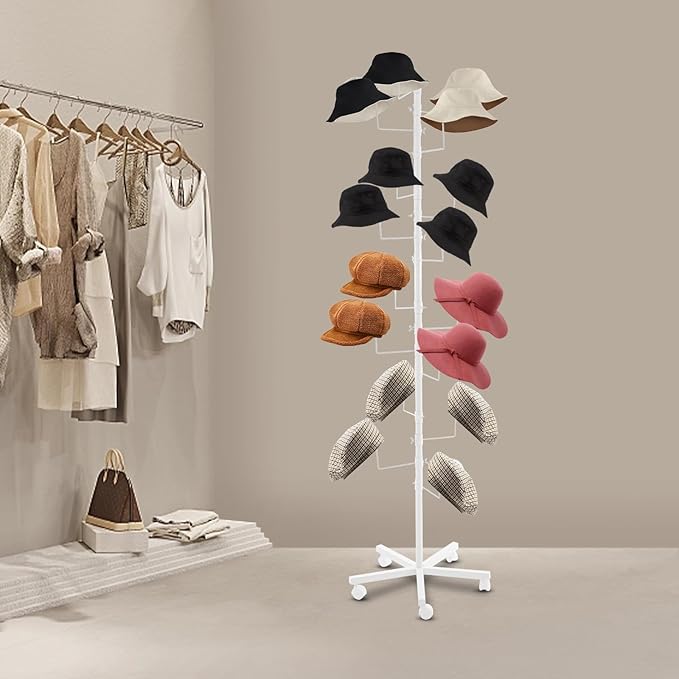 Freestanding Hat Rack - Hat Display Rack - Modern Large Freestanding Hat Rack Stand - Hat Display Stand for Cloakrooms, Entrances, Bedrooms, Clothing Stores, Trade Exhibitions (White)