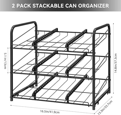 NORCEESAN Stackable Can Rack Dispenser 2 Pack Can Storage Rack Organizer Can Food Storage Rack Holds Up to 72 Cans for Kitchen Cabinet Countertops, Black
