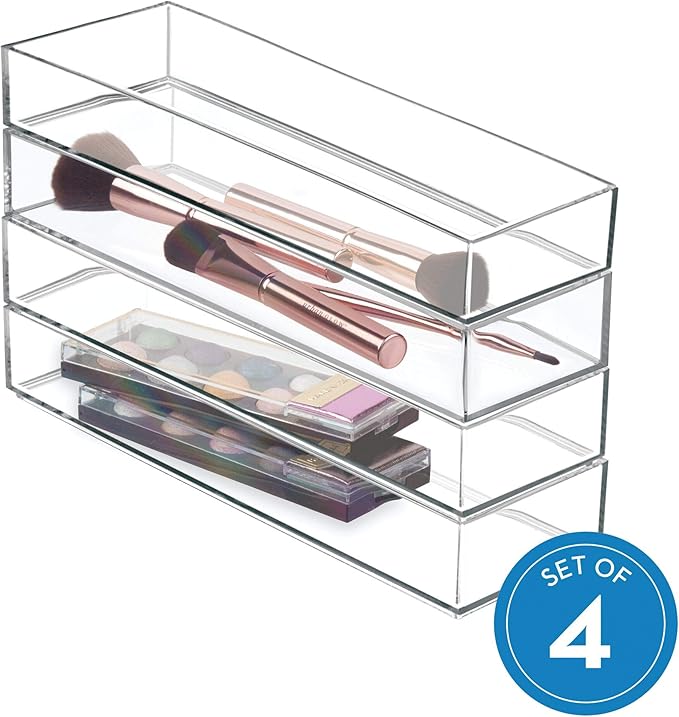 iDesign Clarity Drawer, Kitchen and Bathroom Organization Silverware, Spatulas, Gadgets, Large-Set of 4