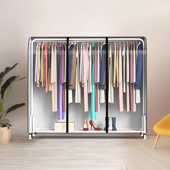Clear Garment Rack Cover, Clothes Rack Cover Clothing Rack Cover with Durable Zippers for Garment Rack, Clothes Rack, White, 72"L x 20"W x 60"H (Rack Not Included)