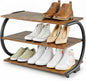 C-Shaped 3-Tier Shoe Rack with Metal Frame & Adjustable Feet - Compact Organizer for Entryway, Closet, Hallway (Holds 11 lbs/Shelf)