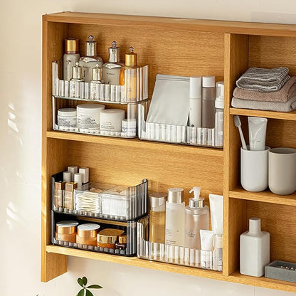 2-Tier Medicine Cabinet Shelves Organizer, Makeup Storage Holder Compartments, Shelf Trays for Bathroom Cabinet Wall, Counter, Vanity, Kitchen - Clear