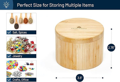 RoyalHouse Bamboo Salt Cellar Bamboo Storage Box with Magnetic Swivel Lid, 6 Ounce Capacity
