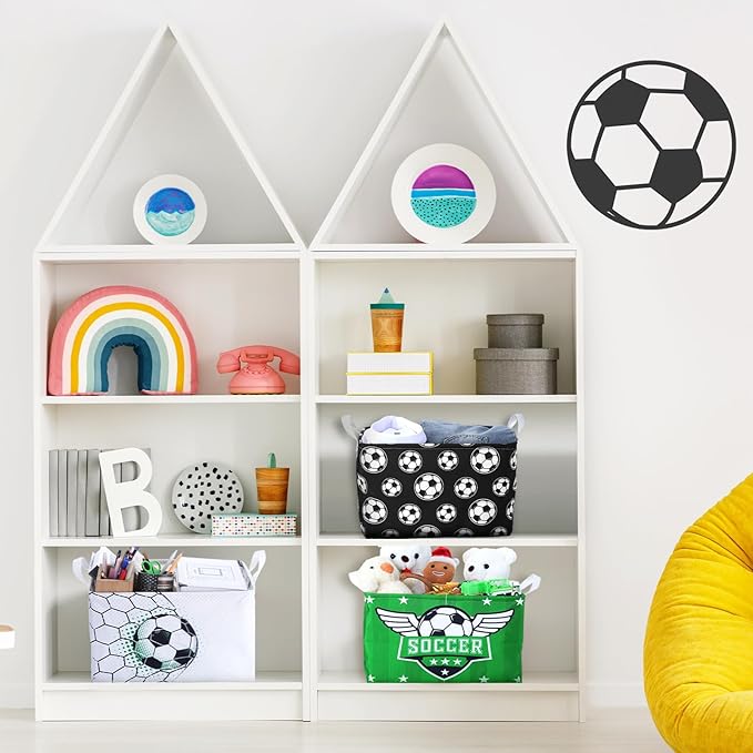 CHENGU 3 Pcs Soccer Baskets Storage Soccer Basket for Gifts Collapsible Waterproof Canvas Cube Sports Storage Bin Organizer with Handles for Clothes Toys Balls Shelf Nursery Boxes Decor