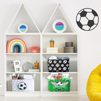 CHENGU 3 Pcs Soccer Baskets Storage Soccer Basket for Gifts Collapsible Waterproof Canvas Cube Sports Storage Bin Organizer with Handles for Clothes Toys Balls Shelf Nursery Boxes Decor