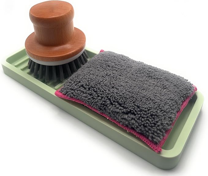 Silicone Sink and Surface Organizer Tray, Sponge Holder, Vanity Tray, Trivet, Heat Safe, Dishwasher Safe, for Bathroom and Kitchen Organization (Pistachio, 9"x3.5")