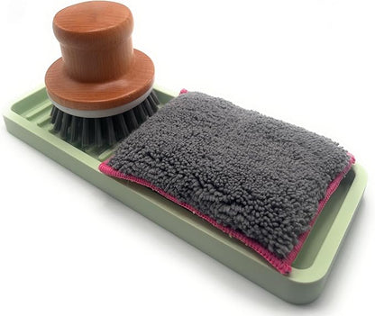 Silicone Sink and Surface Organizer Tray, Sponge Holder, Vanity Tray, Trivet, Heat Safe, Dishwasher Safe, for Bathroom and Kitchen Organization (Pistachio, 9"x3.5")