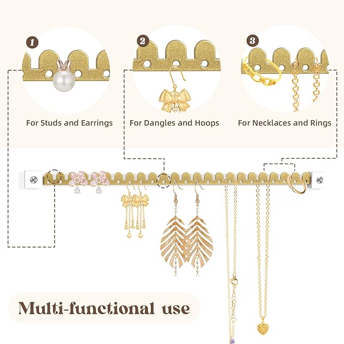 Earring Organizer Wall Mounted 4 Pack Earring Holder Hanging Jewelry Organizer Display for Stud/Hoop/Dangle Earring Necklace Bracelet Ring