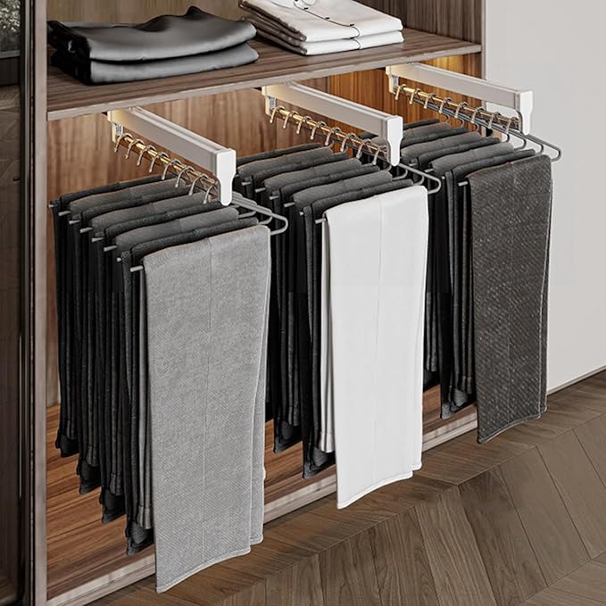 Pull Out Closet Rod Jeans Hangers for Closet Adjustable Heavy Duty Clothes Storage Hanger Closet Valet Rod Extending Rail Trousers Rack for Closet Retractable Closet Pull Out Rod (Color : 50cm-2 pc