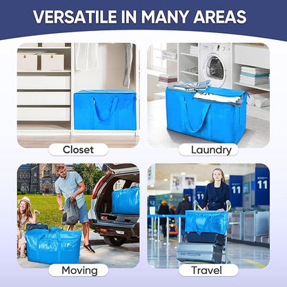 TICONN 2 Pack Extra Large Moving Bags Heavy Duty with Zippers & Carrying Handles, Durable Storage Bags Moving Boxes for Closet Organizers and Storage (2 Pack, Sky Blue)