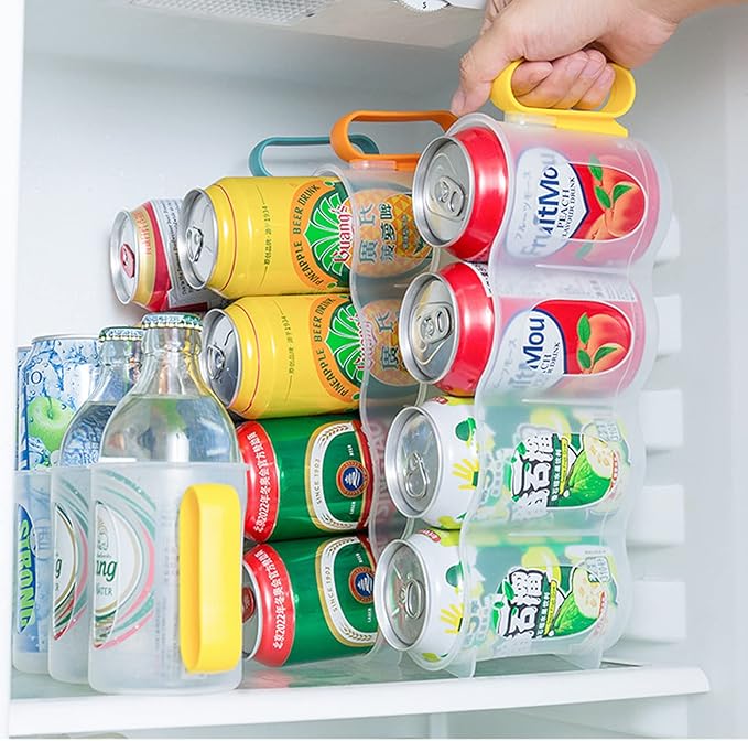 Khakho 2 Pcs Can Stacker, Stackable Can Rack Dispenser for Refrigerator Storage (Yellow)