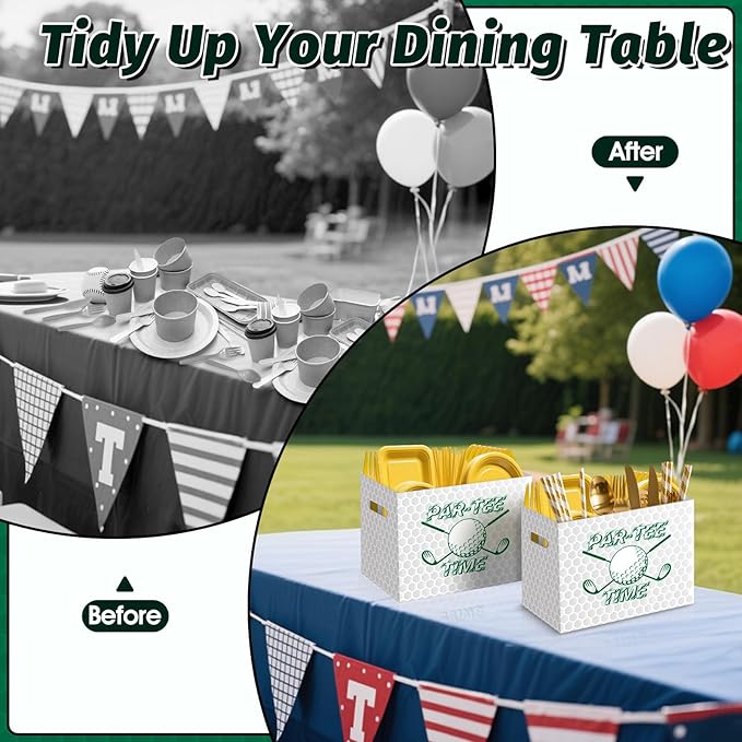 2PCS Golf Utensil Holder Paper Utensil Caddy for Golf Party Decorations Disposable Cutlery Holder with Handles for Birthday Party Supplies Sports Party Favors Par-Tee Time Cutlery Caddy