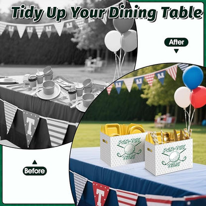 2PCS Golf Utensil Holder Paper Utensil Caddy for Golf Party Decorations Disposable Cutlery Holder with Handles for Birthday Party Supplies Sports Party Favors Par-Tee Time Cutlery Caddy