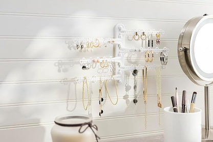 All Hung Up 6-Tier 6" Wall Jewelry Organizer, Command Strips included for Easy Hanging, 120 Hole Earring Organizer, Necklace Organizer, Bracelet Holder, Ring Holder, Rotating Branches (White 6-TIer)