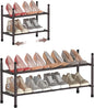 TZAMLI 2-Tier Expandable Metal Shoe Rack for Closet, Stackable Shoe Organizer Adjustable Shoe Storage Small Shoe Shelf for Entryway Entrance, 17.2"-30" x 9" x 14" Inch Brown