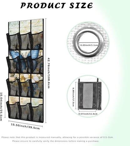 Retro Butterfly Over The Door/Wall Shoe Organizers,Space Saving Hanging Storage Holder,Hanging Shoe Organizer with 12 Mesh Large Pockets,Closet Rack for Home Bedroom Bathroom