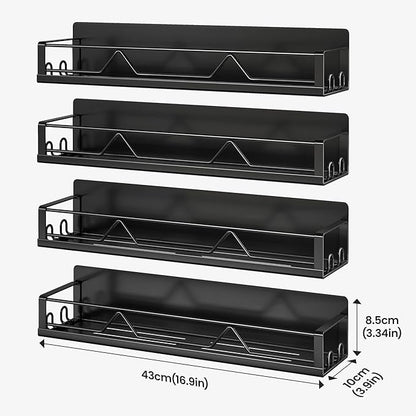Mystozer 16.9 Inch Wide Large Capacity Magnetic Spice Rack for Refrigerator,4 Pack Metal Fridge Shelf Apartment Essentials Fridge Organizer Magnetic Storage Fridge Magnet Organizer(Black)