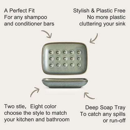 Miamolo Ceramic Soap Dish for Shower, Non-Slip Bar Soap Saver Tray Bar for Bathroom Kitchen Sink Bathtub, Easy to Clean, Dishwasher Safe, Raised Pattern - Keep Soap Dry, Dark Green