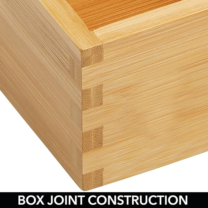 mDesign Bamboo Storage Bin Container, Drawer Organizer Crate Boxes for Kitchen Pantry Cabinet, Shelf, Island or Countertop, Holds Snacks, Spices, or Drinks, Echo Collection, 2 Pack, Natural/Tan