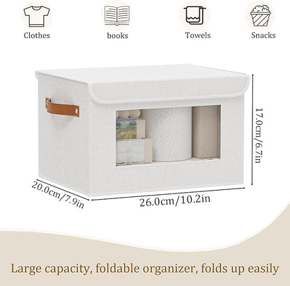 Fabric Storage Boxes with Lids, 10.2 x 7.8 x 6.7 Inch Closet Organizers for Shelves, Foldable Storage Bins with Handles, White, 5-Pack