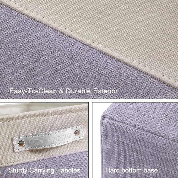 DECOMOMO Storage Bins, Large Fabric Storage Baskets for Shelves, Decorative Linen Closet Organizer, 15 x 11 x 9.5 inches (Purple & White, 3 Pack)