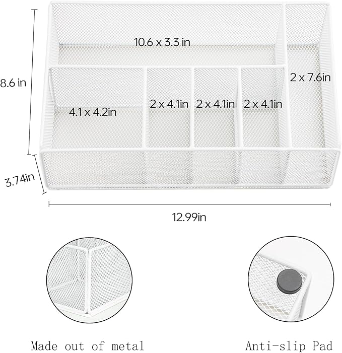Paper Plate Organizer for Countertop, Metal Silverware Caddy for Cup, Fork, Spoon, Napkin, Paper Plate and Utensil Holder, Cutlery Caddy for Party, Camping, Picnic (White)