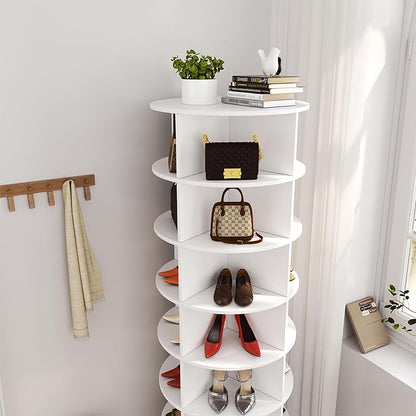 7-Tier Rotating Shoe Rack Tower, 360 Spinning Shoe Rack, Modern Free Standing Spinning Shoe Organizer, Rotating Lazy Susan Shoe Racks for Entryway Doorway, Holds Up to 28 Pairs of Shoes(White)
