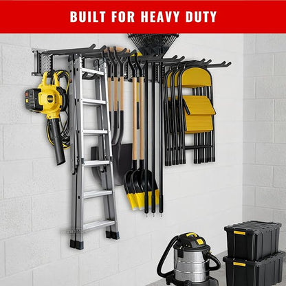 Garage Tool Organizer Wall Mount, Easy to 64inch Install Heavy-Duty Garage Storage System with Adjustable 9 Hooks, Garden Tool Rack for Shovels, Rakes, Yard Tools