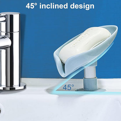 2Pack Soap Holder Leaf-Shape - Self Draining Soap Dish Holder, Not Punched Easy Clean Bar Soap Holder, with Suction Cup Soap Dish Suitable for Shower, Bathroom, Kitchen Sink (Grey + Green)