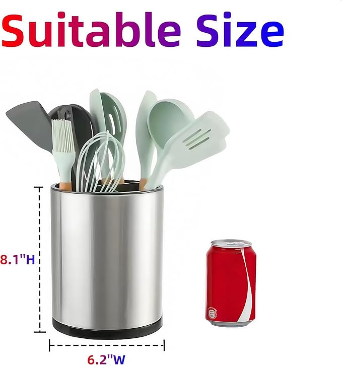 LIBODOUR Utensil Holder,4-in-1 Large Kitchen Utensil Holder For Counter,Rotating Silverware Organizer Cooking Flatware Spoon Spatula Tool Cutlery Container Stainless Steel Caddy