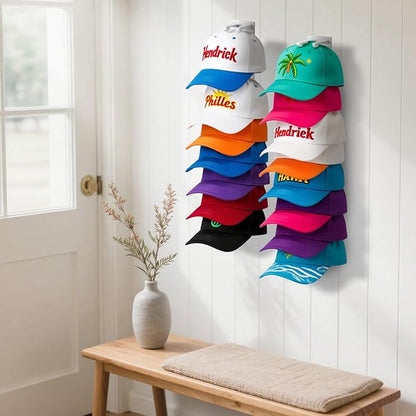 2 Pack Hat Organizer for Baseball Caps, Hat Rack for Wall Hold Up to 16 Hats, Hat Holder with Strong Adhesive and Screws, Hat Organizer Wall Mounted Hat Hanger Display for Door Closet Bedroom(A-White)