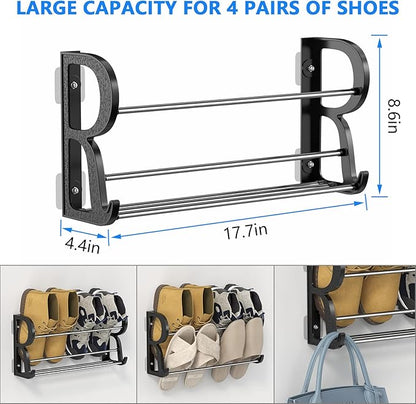 Hanging Shoe Rack 2 Pack, Wall Mount Shoe Rack with Sticky Hanging Mounts, Wall Shoes Holder Storage Organizer Shelf Shoe Holder for Wall Camper and RV Shoes Storage with Hooks No Drilling