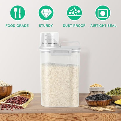 TBMax Rice Storage Container 2 Pack, Plastic Kitchen Pantry Food Storage Container with Cup, Small Pet Dog Cat Food Container Dispenser