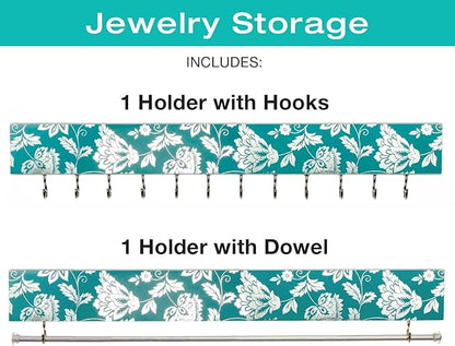 2 Piece Fashion Jewelry Holder Set (Teal and Silver Floral)