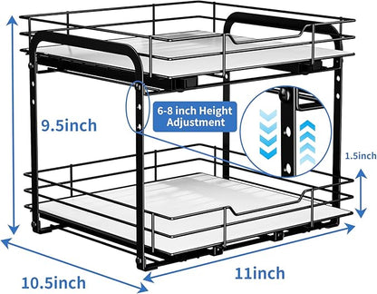 BOIVSHI 2-Tier Spice Rack Organizer, Pull Out Spice Rack for Cabinet, Height Adjustable Heavy Duty Metal Basket for Inside Cabinet & Pantry (11.5''Wx10.5''Dx9.5''H)