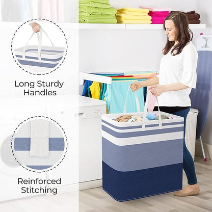 StorageRight Laundry Basket Hamper Large Collapsible Laundry Hamper with Easy Carry Handles，Freestanding Clothes Hampers for Laundry, Bedroom, Dorm, Clothes, Towels, 100L, Gradient Blue