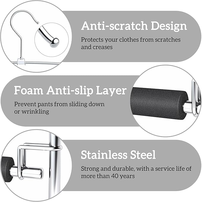 SINDAX Pants Hangers Space Saving - 6Pack, 5 Layers Space Saving Hangers, Sturdy Stainless Steel Pant Rack with Anti-Slip Swing Arm, Closet Organizers and Storage for Trousers Jeans