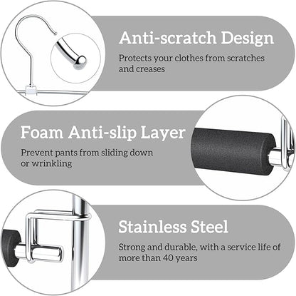 SINDAX Pants Hangers Space Saving - 6Pack, 5 Layers Space Saving Hangers, Sturdy Stainless Steel Pant Rack with Anti-Slip Swing Arm, Closet Organizers and Storage for Trousers Jeans