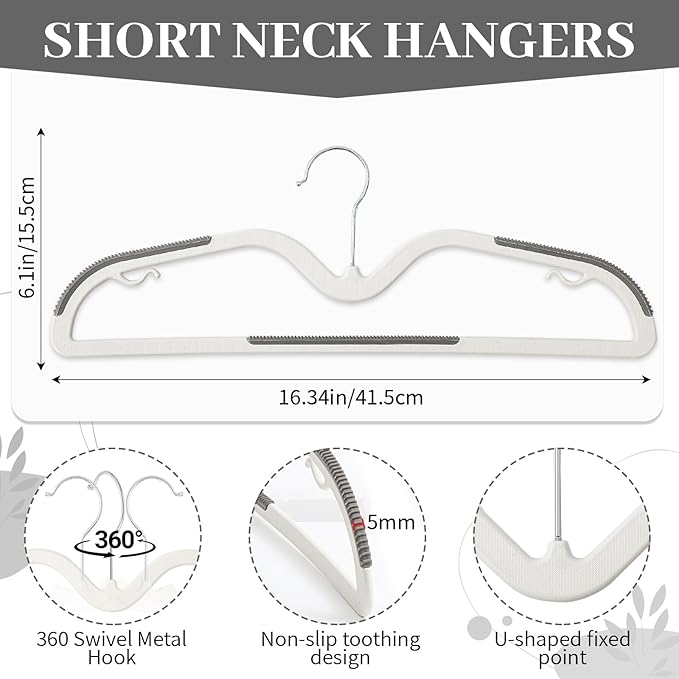 LemonRoad 36 Pack Short Neck Hangers, Upgraded Non-Slip Plastic Hangers Lifts Clothes 3" Higher, Space Saving 360 Swivel Hook for Closet Organizer, Shirts Jackets Dresses, Smooth (Gray)