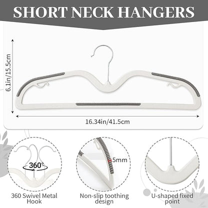 LemonRoad 36 Pack Short Neck Hangers, Upgraded Non-Slip Plastic Hangers Lifts Clothes 3" Higher, Space Saving 360 Swivel Hook for Closet Organizer, Shirts Jackets Dresses, Smooth (Gray)