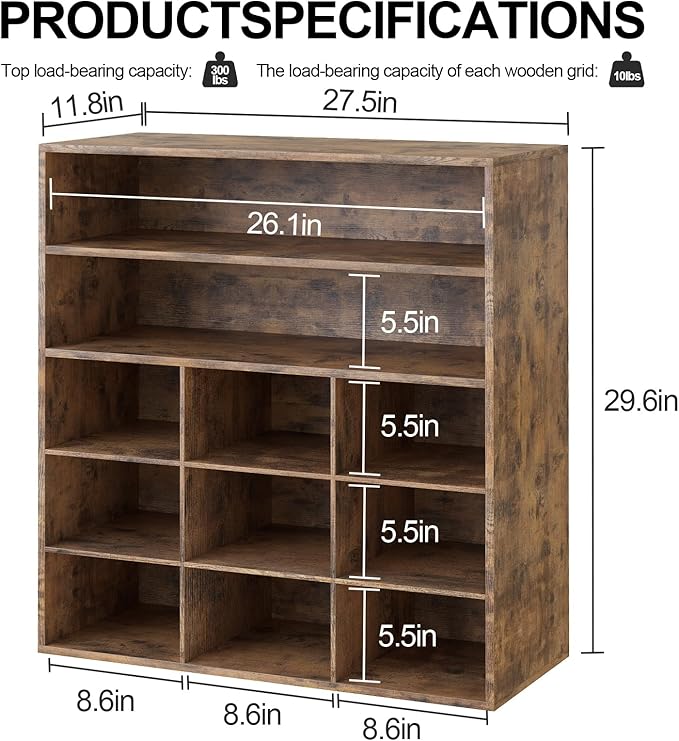 Aenuert 9-Cubby Shoe Rack with 2 Storage Shelf, 3-Tier Wood Shoe Organizer, Multifunctional Shoe Organizer Bench for Entryway, Mudroom, Hallway, Closet, Brown