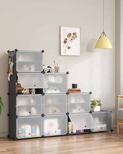 Mondeer Shoe Rack, Plastic Shoe Cabinet, 10 Levels, Shoe Rack Organiser Holds 40 Pairs of Shoes, Space Saving, for Hallway, Bedroom, Living Room, Entrance (Black)