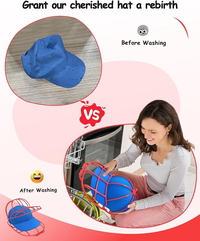 XQXA 2-Pack Baseball Hat Washer Cage | Machine-Washable Cap Cleaner Frame for Adult & Kid's Hats | Red